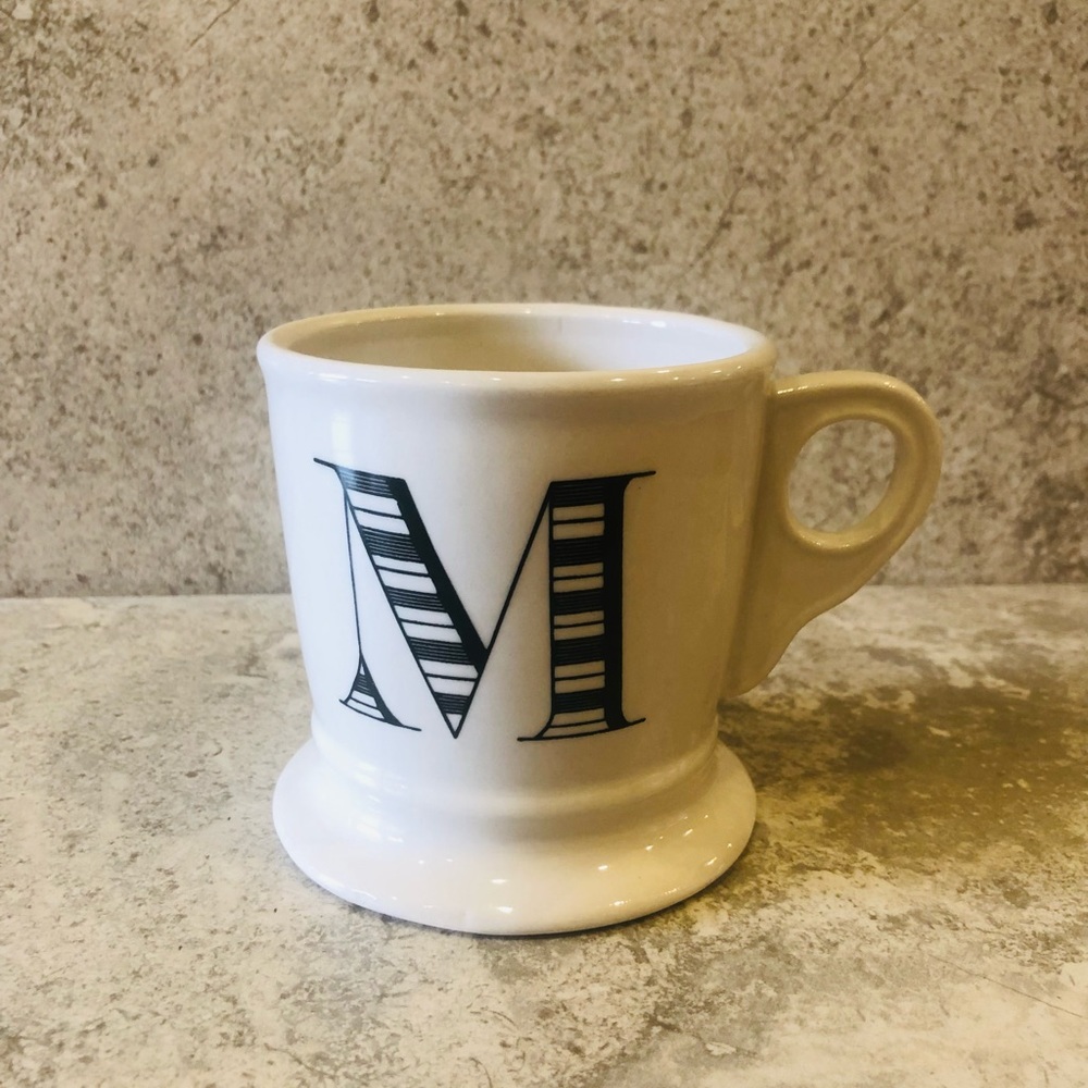 Anthropologie Coffee Tea Mug White Black “M” 16 Oz